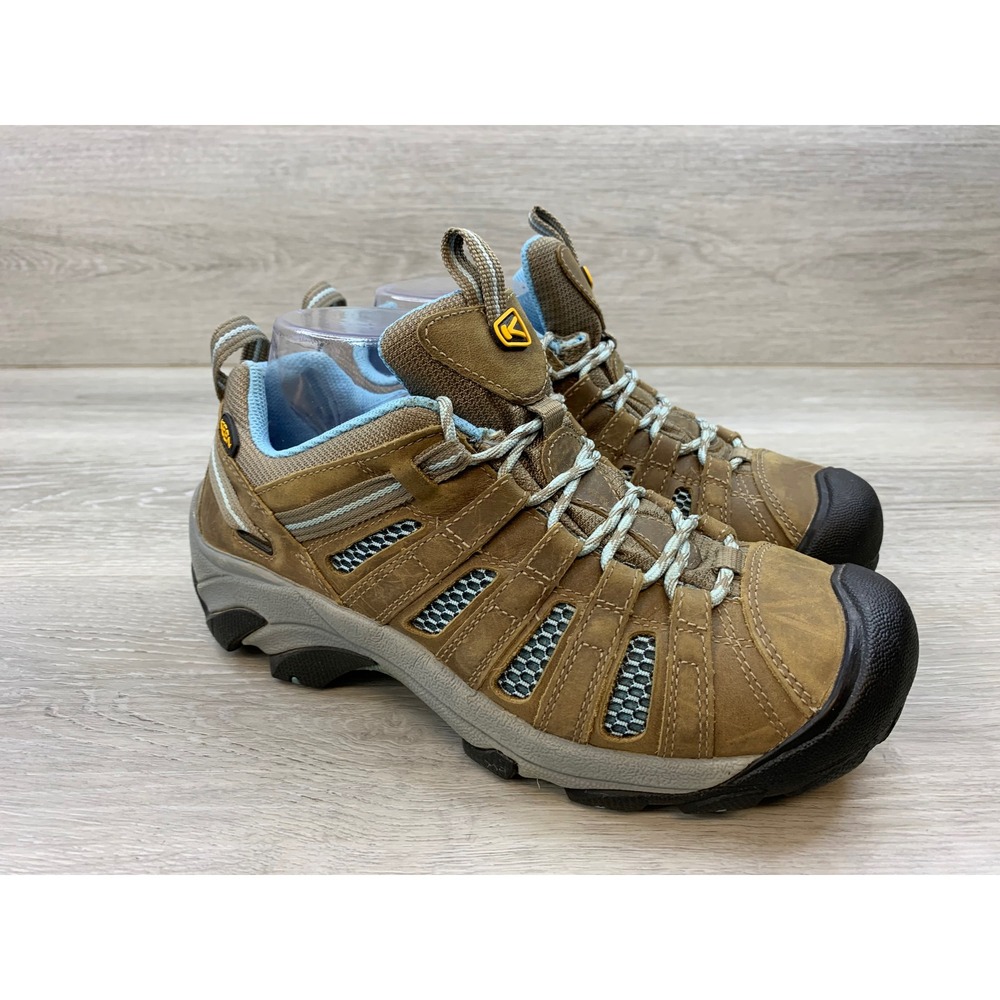 Keen Voyageur Hiking Shoes Women's 9 Brown Blue Leather Mesh Low Top Shoes
